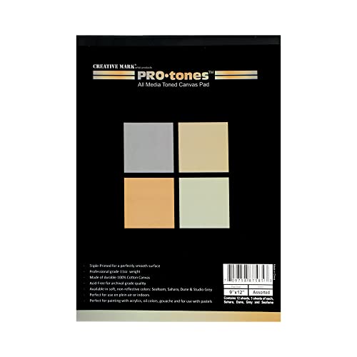 Paramount Pro-Tones All-Media Toned Canvas Pads - Triple-Primed Toned Canvas Pads for Acrylic, Oil, Gouache, & More! - [Assorted Colors - 9x12] - color: Assorted Colors, size: 9x12"