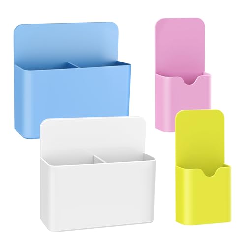 MoKo Magneitc Dry Erase Marker Holder Set, 4-Pack Magnetic Marker Pencil Pen Holder Cup Organizer for Metal & Magnetic Surface, 2 Large & 2 Small Holders, Blue/White/Pink/Yellow - color: Blue/White/Pink/Yellow