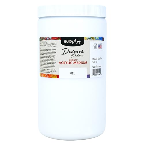 Handy Art Acrylic Gel Medium, 16 oz, Increase Viscosity, Transparent Finish | Additive for Thick Texture, Impasto Effects, & Layering, Mixes with Acrylic Paint, Certified Safe & AP Non-Toxic, Made in USA - color: Gel Medium, size: 32 Fl Oz