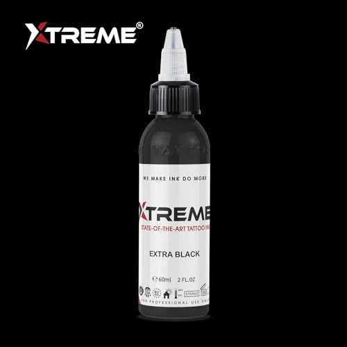 Xtreme Tattoo Ink, Versatile Medium Viscosity for Precision Tattooing, Rich Hue, Quick Healing, Acrylic-Free, Water Based and Premium Quality, Ready-to-Use Tattoo Ink (Extra Black, 2 oz) - color: Extra Black, size: 2 oz