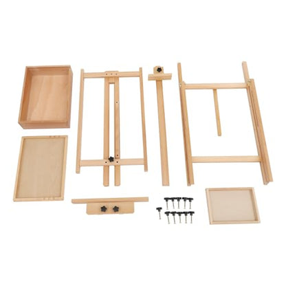 Wooden H-Frame Studio Easel with Storage Tray and Shelf, Adjustable Height and Angle, Sturdy Beechwood Canvas Holder Stand - Floor Wooden Easel Stand for Painting
