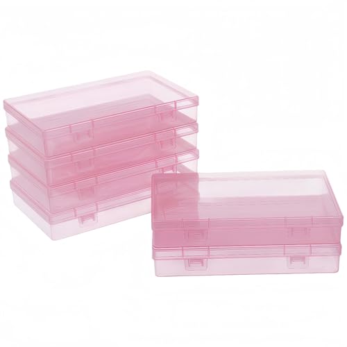 LJY 6 Pieces Rectangular Empty Mini Plastic Organizer Storage Box Containers with Hinged Lids (7.1 x 4.3 x 1.2 inch, Pink) - color: Pink, size: 7.1 x 4.3 x 1.2 inch