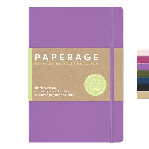 PAPERAGE Recycled Blank Journal Notebook, (Lilac), 160 Pages, Medium 5.6 in x 8 in - 100 GSM Thick Paper – Hardcover Journaling Notebook for Work, School, Note Taking or Sketching - color: Lilac, size: Plain