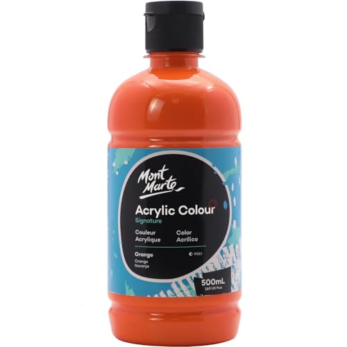Mont Marte Signature Orange Acrylic Paint, 16.9oz (500ml), Semi-Matte Finish, Suitable for Canvas, Wood, Fabric, Leather, Cardboard, Paper, MDF and Crafts - color: Orange, size: 16.9 Fl Oz (Pack of 1)