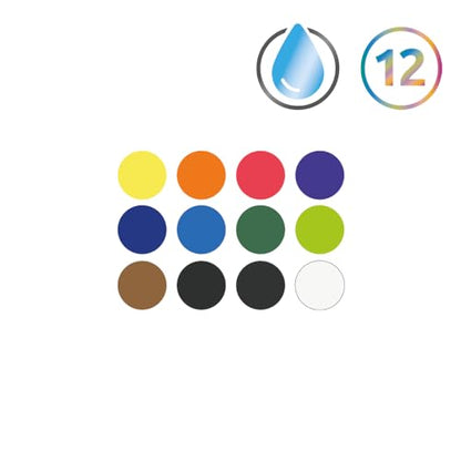Derwent Watercolour Paint Pan 12 Set, Set of 12, Half Pan Size, Water-Soluble, Ideal for Painting, Professional Quality, Travel Size, 2306323