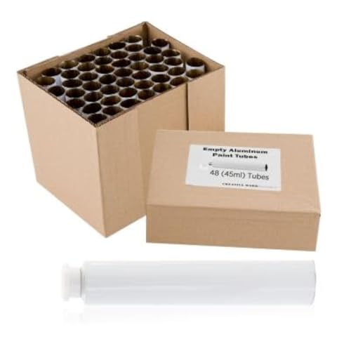 Creative Mark Empty Paint Tubes - Box of 48 Empty Aluminum Paint Tubes & Caps, 45ml, Easy-Open Caps, Easy to Crimp, Perfect for Storing Custom Mixed Acrylics, Gouaches, Watercolors, Oils
