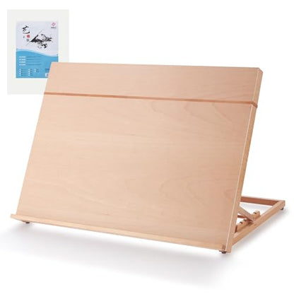 A2 Wooden Tabletop Easel for Painting, 25.6" x 18.9" | Adjustable 5-Position Table Top Easel for Painting, Desktop Artist Painting Easel with A3 Sketch Paper for Adults, Students - size: A2(25.6"x18.9")
