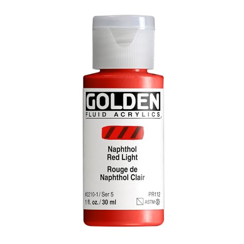 GOLDEN Fluid Acrylics, Naphthol Red Light, 1 fl. oz. Bottle, Professional Acrylic Paint, Semi-Transparent