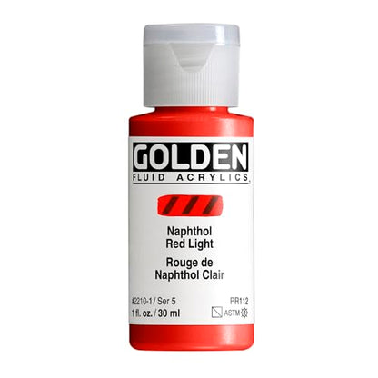GOLDEN Fluid Acrylics, Naphthol Red Light, 1 fl. oz. Bottle, Professional Acrylic Paint, Semi-Transparent