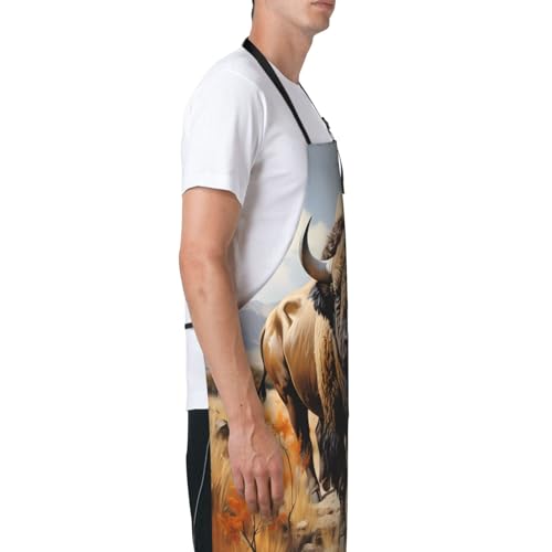 Prancing Brown Horse Heavy Duty Waterproof Apron with Pockets for AdultsResistant Grilling, Gardening, Painting - color: North American Bison Herd