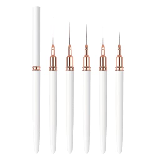 5PCS Liner Brushes for Nails, Nail Art Liner Brushes Set, 6/9/12/15/18mm Thin Detail Brush for Long Lines & Fine Drawing, UV Gel Polish Painting Nail Design Tools- White - color: White