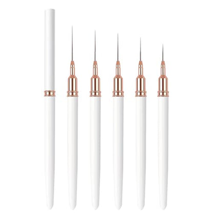 5PCS Liner Brushes for Nails, Nail Art Liner Brushes Set, 6/9/12/15/18mm Thin Detail Brush for Long Lines & Fine Drawing, UV Gel Polish Painting Nail Design Tools- White - color: White