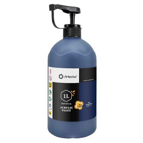 Artecho Phthalo Blue Acrylic Paint 1000ml / 33.8 fl oz Pump Dispenser | Large Bottle, Semi Glossy Finish, High Pigment Rich Color Craft Paint for Canvas, Rocks, Wood, Ceramic, Easy dispensing - color: Phthalo Blue, size: 33.8 Fl Oz (Pack of 1)