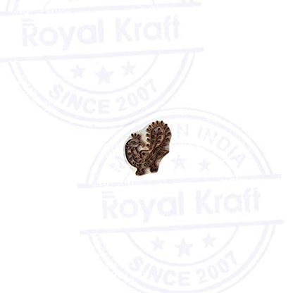 Jaipuri Wood Block Brass Peacock Shapes Clay Printing Stamp - size: BSCtag021