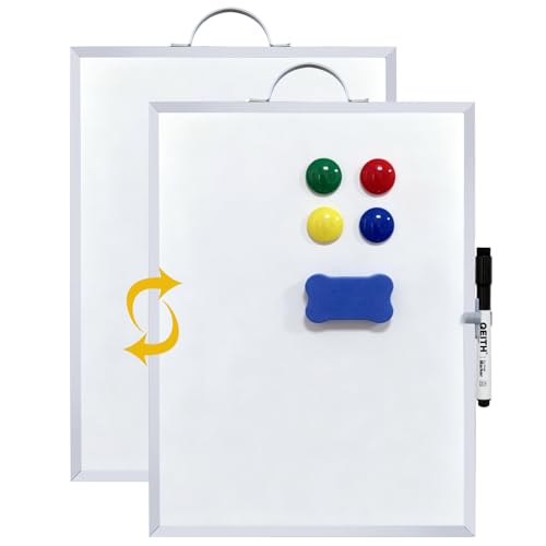 Small White Board,16"X12"Portable Aluminum Frame Whiteboard, Magnetic Double Sided Dry Erase Board, with A Handle and Side Pen Clip,for Office, Home,School,Includ 4 Magnets,1 Eraser,1 Marker (Silver) - color: Silver