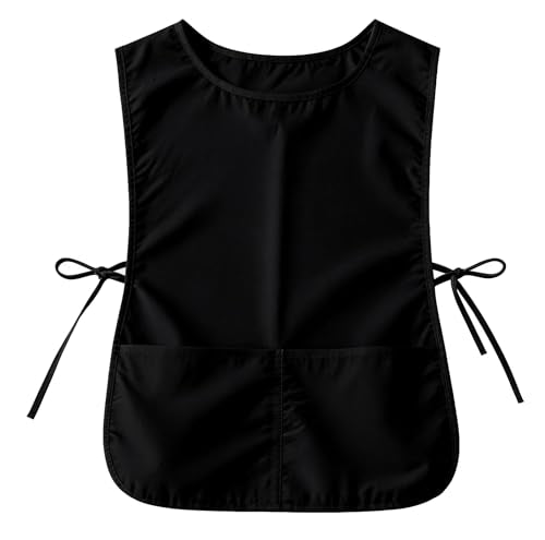 Large Smock Cobbler Apron for Men & Women, Adjustable Side Ties & 2 Pockets - color: Black+pink