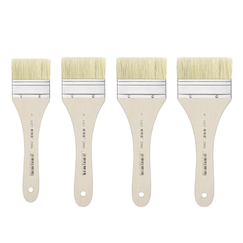 XDT#2806 Hake Artist Paint Brush 4 Piece Set #1.97in#2.48in#2.95in#3.27in, Hog Bristle Flat Brushes for Painting, Acrylic Oil Watercolor - size: #5#6#7#8 4Pc Set