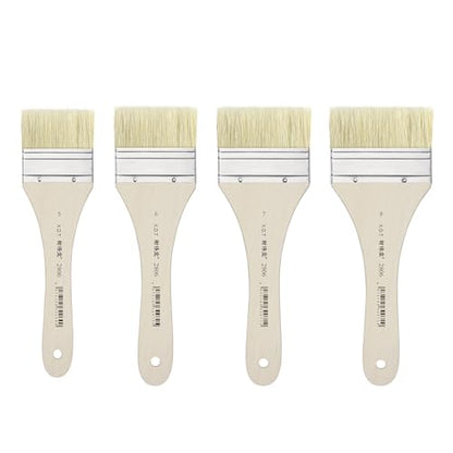 XDT#2806 Hake Artist Paint Brush 4 Piece Set #1.97in#2.48in#2.95in#3.27in, Hog Bristle Flat Brushes for Painting, Acrylic Oil Watercolor - size: #5#6#7#8 4Pc Set