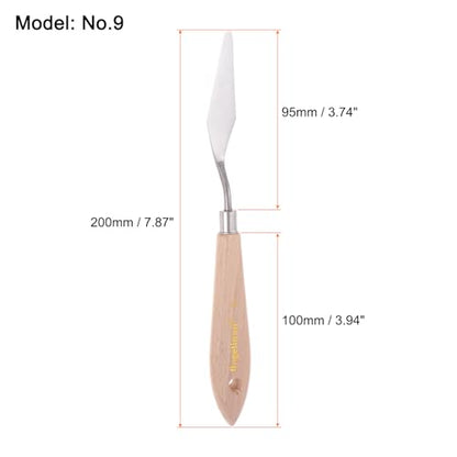 HARFINGTON 2pcs No.9 Painting Palette Knives Stainless Steel Pointy Spatula Pallet Knife with Beech Wood Handle for Oil Acrylic Paint Canvas Mixing Spreading