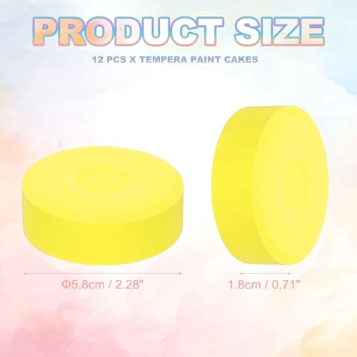 PATIKIL 12 Pcs Tempera Cakes, 2.3"x0.7" Washable Tempera Paint Cakes Blocks Bulk Large Art Supplies Watercolor for Artists Art Painting Drawing DIY Crafting, Bright Yellow - color: Bright Yellow