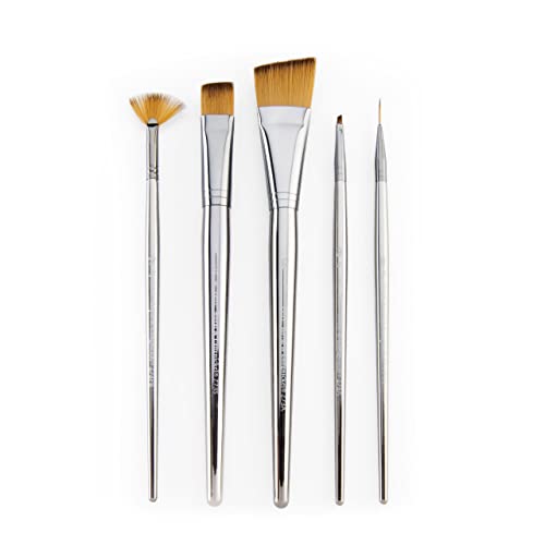 Royal & Langnickel Zen 5pc Standard Handle Brush Set, Includes - Angular, Shader, Script Liner & Fan Brushes Gold
