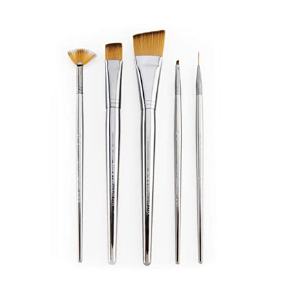 Royal & Langnickel Zen 5pc Standard Handle Brush Set, Includes - Angular, Shader, Script Liner & Fan Brushes Gold