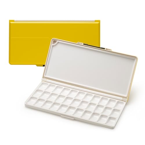 MEEDEN Watercolor Palette with Lid: 33 Wells Airtight Folding Paint Palette with Large Mixing Tray - Empty Acrylic Painting Art Pallet 12.5''x 6.5'' Yellow - color: Yellow