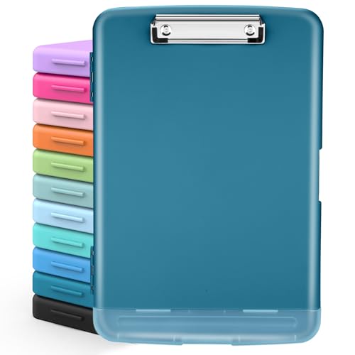 Sooez Clipboards with Storage, High Capacity Clip Boards 8.5x11 with Storage, Heavy Duty Nursing Clipboard Folder, Plastic Clipboard with Pen Holder for Women Teachers Work, School & Office Supplies - color: Grey Blue