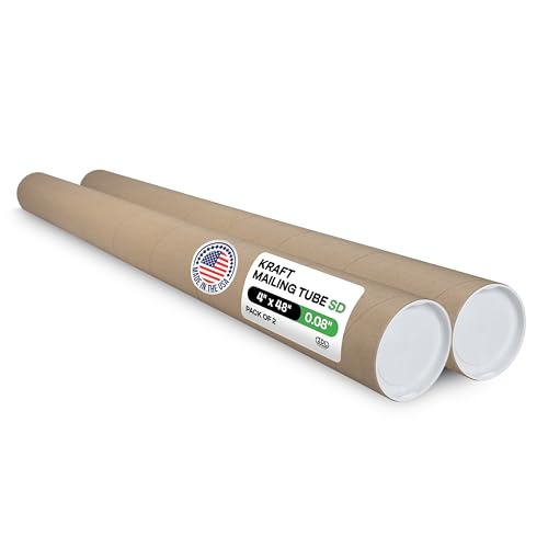 Cardboard Mailing Tubes, 4" x 48" with Plastic Caps, Pack of 2 - USA-Made USPS Approved Poster Tube for Documents & Blueprints - Reinforced Mailing Cylinders for Shipping & Storage by IDL Packaging - color: Brown, 4" x 48"