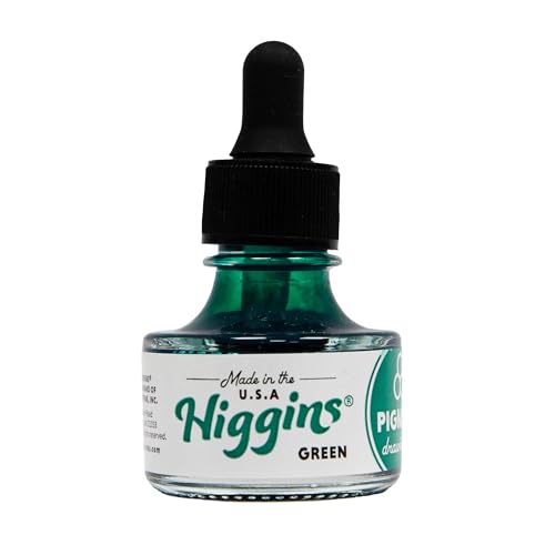 Higgins Green Pigmented Drawing Ink - for Artists and Students - 1 oz. Glass Bottle (HIG44695) - color: Green