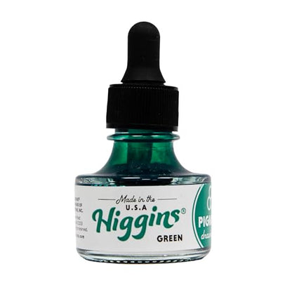 Higgins Green Pigmented Drawing Ink - for Artists and Students - 1 oz. Glass Bottle (HIG44695) - color: Green