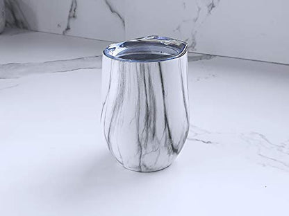 CHILLOUT LIFE 12 oz Stainless Steel Wine Tumbler with Lid - Double Wall Vacuum Insulated Wine Cup Glass Keeping Cold & Hot for Coffee, Champagne, Cocktails, Ice Cream - color: Carrara Marble, style: 1 Pack