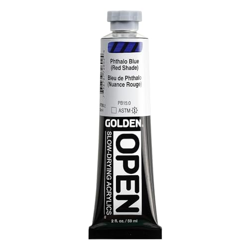 OPEN Slow-Drying Acrylics by GOLDEN, Phthalo Blue/R.S., 2 fl oz. tube, Professional Acrylic Paint, Transparent - color: Phthalo Blue /R.S., size: 2 Fl Oz (Pack of 1)