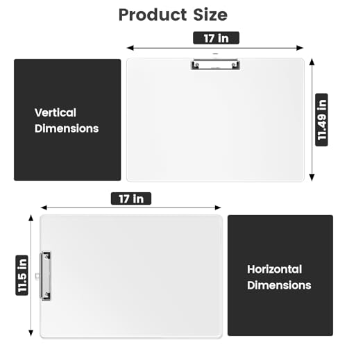 Extra Large 11x17 Clipboards, Landscape and Vertical Layout 2 Pack | Clear Plastic Drawing Boards with Low Profile Clip. Suitable for Watercolor, Sketching, Painting. Art & Drafting Supply - color: Clear
