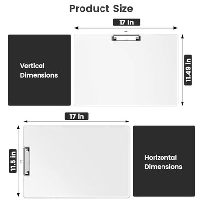 Extra Large 11x17 Clipboards, Landscape and Vertical Layout 2 Pack | Clear Plastic Drawing Boards with Low Profile Clip. Suitable for Watercolor, Sketching, Painting. Art & Drafting Supply - color: Clear