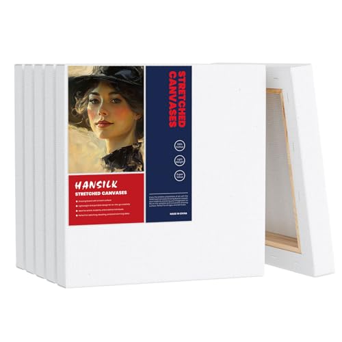 Stretched Canvases for Painting, 6x6 Inch Painting Supplies for Artists, Blank Canvas Pack, 6-Pack for Acrylic, Oil and Gouache Paints - size: White-6×6
