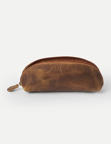 Leather Pencil Case -100% Leather Zippered Pen Pouch - Stationery Bag Pen Holder for Work & Office (Antique Brown 1) - color: Antique Brown 1