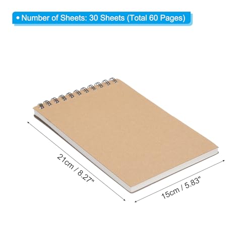 PATIKIL 8 x 6" Top Spiral Bound Sketch Book, 1 Pcs 30 Sheet 60 Pages 160GSM Retro Spiral Sketchbook Notebook for Artist Drawing Painting Writing - size: 8 x 6"