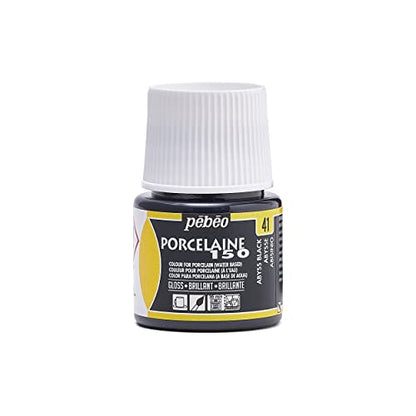 Pebeo Porcelaine 150, Water-Based High-Gloss Color Porcelain Paint, 45 ml Bottle - Abyss Black - color: Abyss Black
