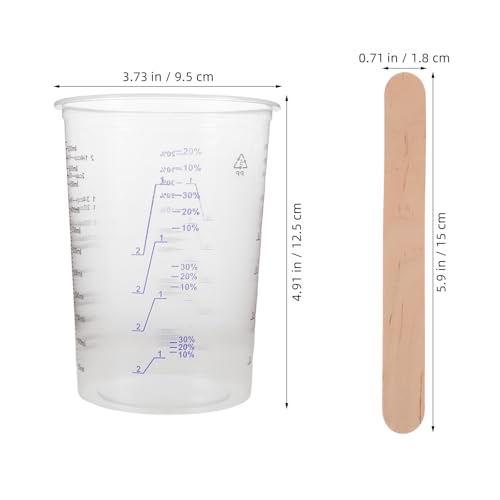 50set Measuring Mixing Cup, 600ml Disposable Graduated Cup, Clear Resin Epoxy Paint Mixing Beaker with Wood Stirring Sticks for Resin, Laboratory