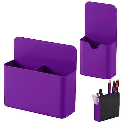 KITANIS Magnetic Pen Holder,2 Pack Magnetic Dry Erase Marker Holder with Generous Compartments,Strong Magnet Storage Marker Pen Pencil Organizer for Refrigerator,Whiteboard,Locker Accessories - color: Purple