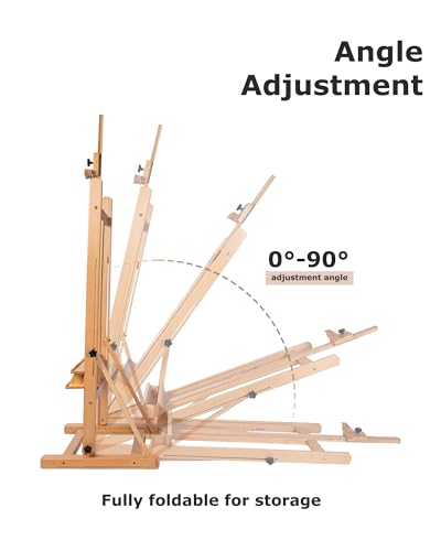 DJAR Large H-Frame Art Easel for Painting, Hold Canvas up to 49’’, Natural | Solid Beech Wood Adjustable Floor Stand with Storage Tray, Premium Art Supplies for Professional Artists, Students and Adults