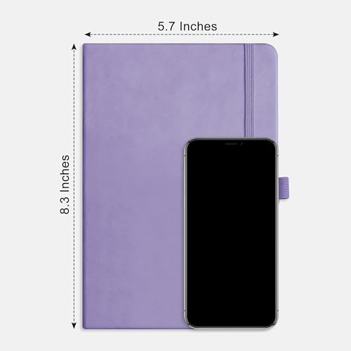 AHGXG Dotted Journal Notebook, 160 Numbered Pages, A5 Medium Size (5.7'' x 8.3''), 120 GSM Thick Paper, Leather Hardcover, for Journaling, Planning, Tracking (Light Purple) - color: Light Purple, style: Dotted