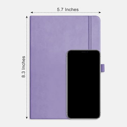 AHGXG Dotted Journal Notebook, 160 Numbered Pages, A5 Medium Size (5.7'' x 8.3''), 120 GSM Thick Paper, Leather Hardcover, for Journaling, Planning, Tracking (Light Purple) - color: Light Purple, style: Dotted
