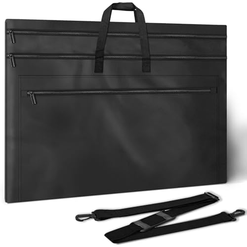 ZKOO Light Weight Art Portfolio Bag, 36 x 48 Extra Large Art Portfolio Case with Detachable Shoulder Strap, Carrying Storage Case for Artwork, Canvas, Poster, Sketching, and Drawing (Black) - size: 36 x 48