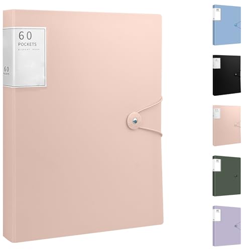 Art Portfolio Folder, 60 Pocket Binder with Plastic Sleeves, 120 Pages Display Books, 8.5 X 11 Presentation Folder for Artwork, Document Organizer, Pink - color: Pink