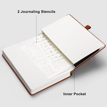 RETTACY Dotted Journal Notebook, 192 Pages, A5 Medium Size (5.7'' x 8.3''), Leather Hardcover, 100 GSM Thick Paper, for Journaling, Planning, Tracking (Brown) - color: Brown, style: Dotted