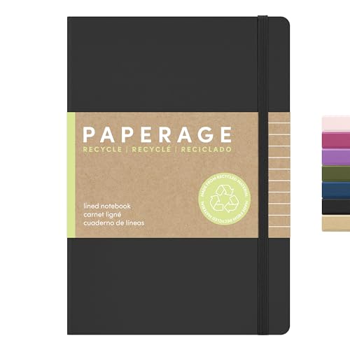 PAPERAGE Recycled Lined Journal Notebook, (Black), 160 Pages, Medium 5.6 in x 8 in - 100 GSM Thick Paper – College Ruled, Hardcover Journaling Notebook for Work, School & Note Taking - color: Black, size: Lined