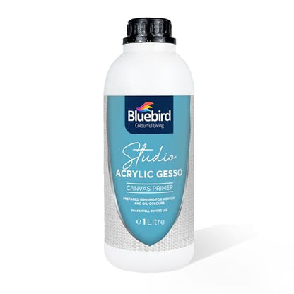 BLUEBIRD Studio Acrylic Gesso - Liquid Gesso Primer for Arylic Painting, Surface Prep Medium (White, 33.8 Fl Oz) - color: White, size: 33.8 Fl Oz (Pack of 1)