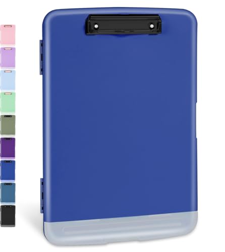 Sooez Clipboard with Storage, High Capacity Nursing Clipboards with Pen Holder, Clip Boards 8.5x11 with Storage, Low-Profile Clip, Lightweight Plastic Clipboard for Teachers, Lawers, Office Workers - color: Dark Blue With Black Clip